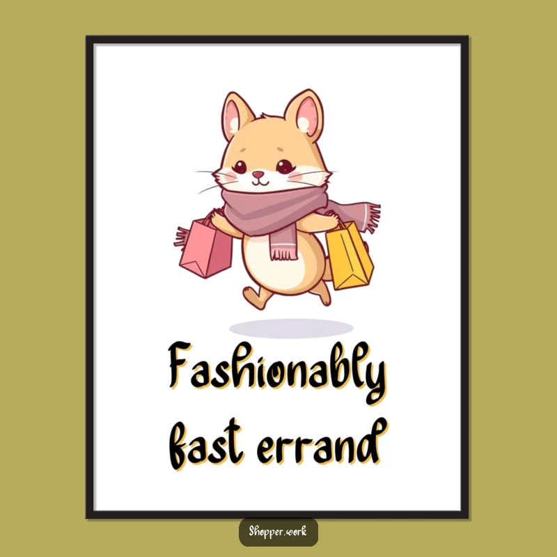 Funny Fashionista Mouse Digital Art: Animal Dashing with Shopping Bags Print