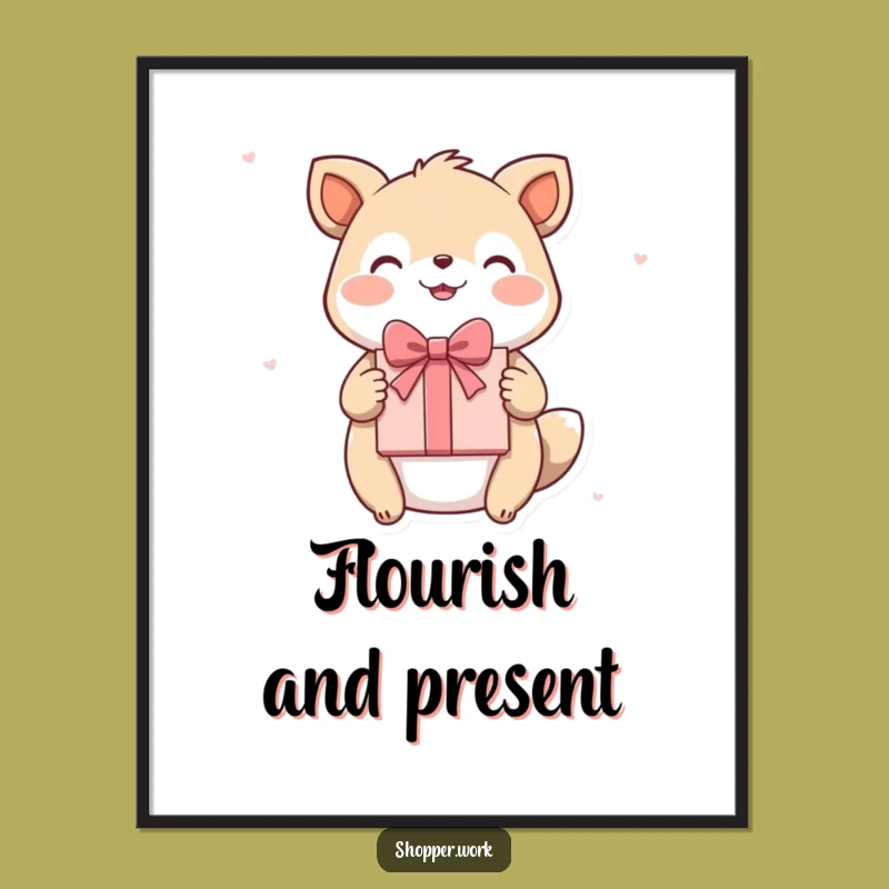 Funny Gift Giver Animal Digital Art: Happy Animal Presents Gift Print