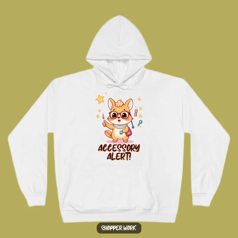 Funny Accessory Enthusiast Hoodie: Cozy Animal Pointing at Sparkles, Warm Funny Gift